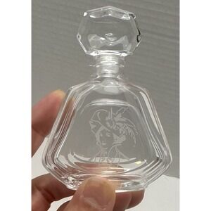 Vintage VCA Cristal Etched Lady Glass‎ Perfume Bottle w/Stopper Made in France